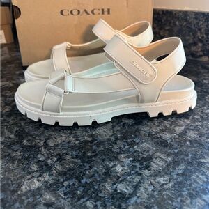 Coach Women Signature Logo Calf Leather and Raffia Sport Comfort Sandal Slide 11